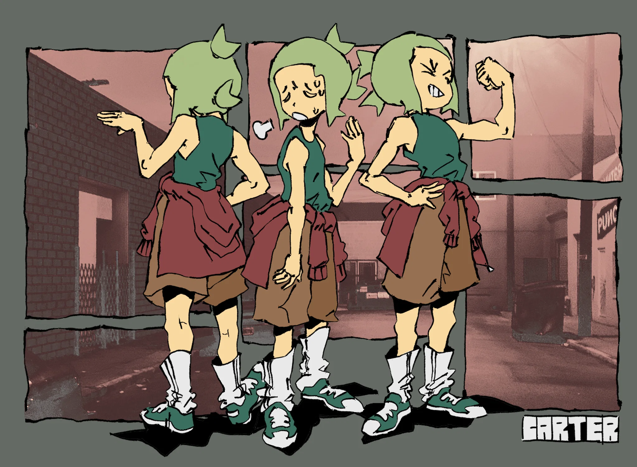 An arrangement of poses my character, Guppy in various poses.
