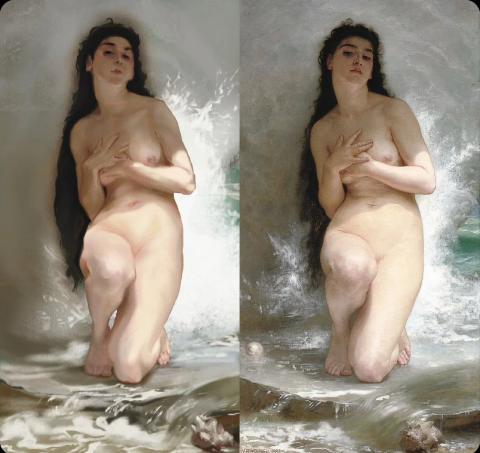 Masterstudy of La Perle by William Adolphe Bouguereau. Mine- Left. Original-Right