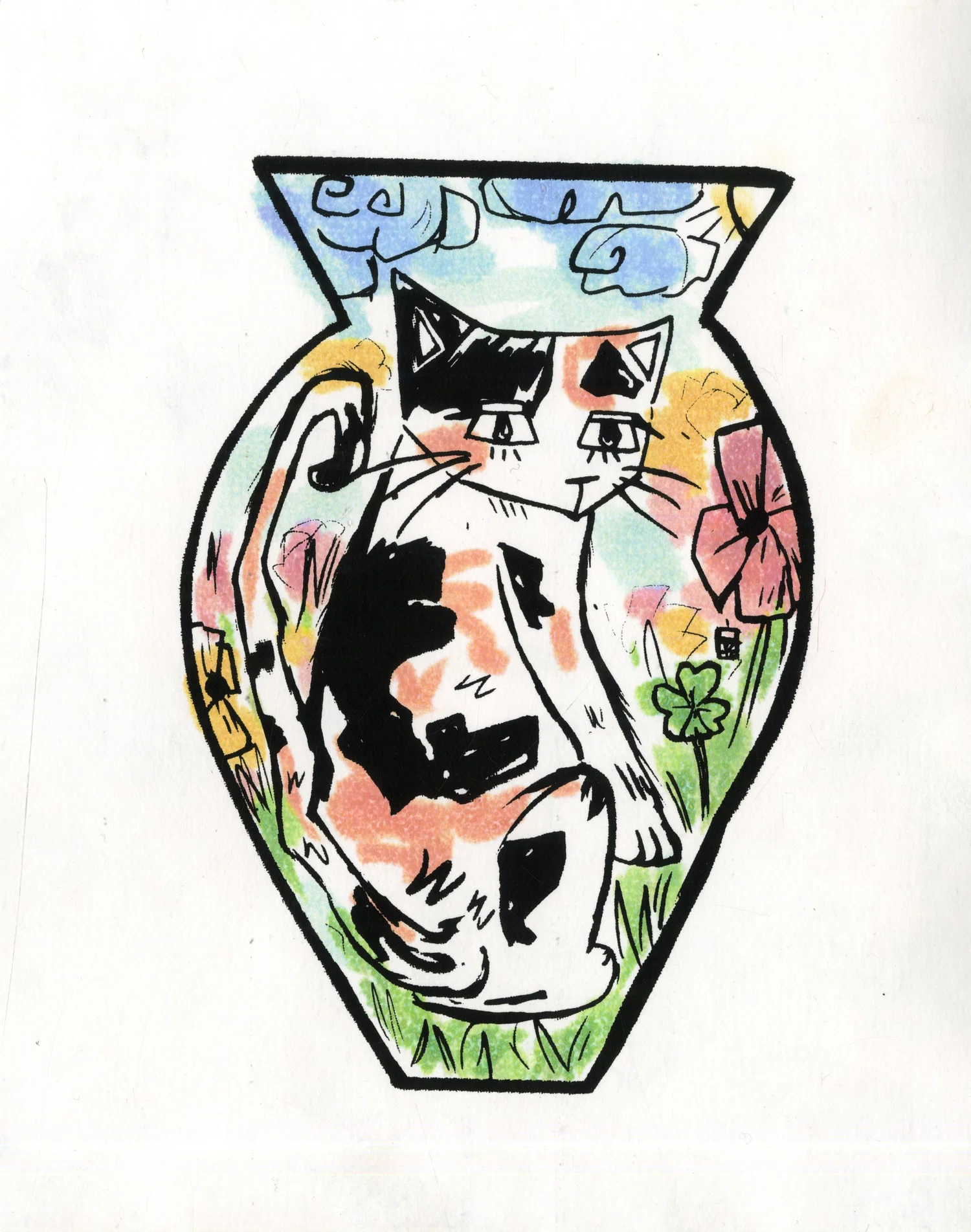 Calico cat on a vase