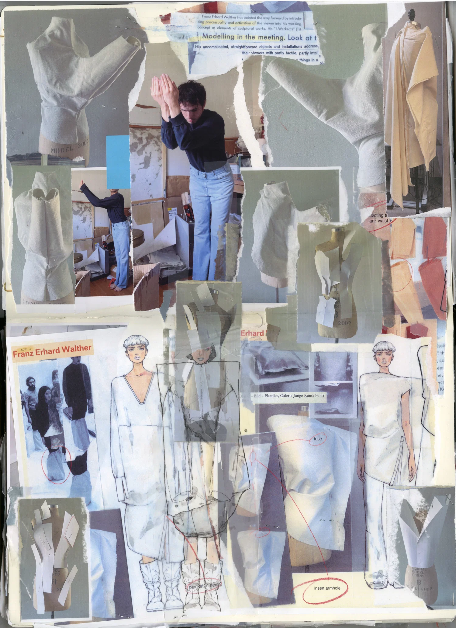 A page from my sketchbook where I explore movement of the body as an influence for drape