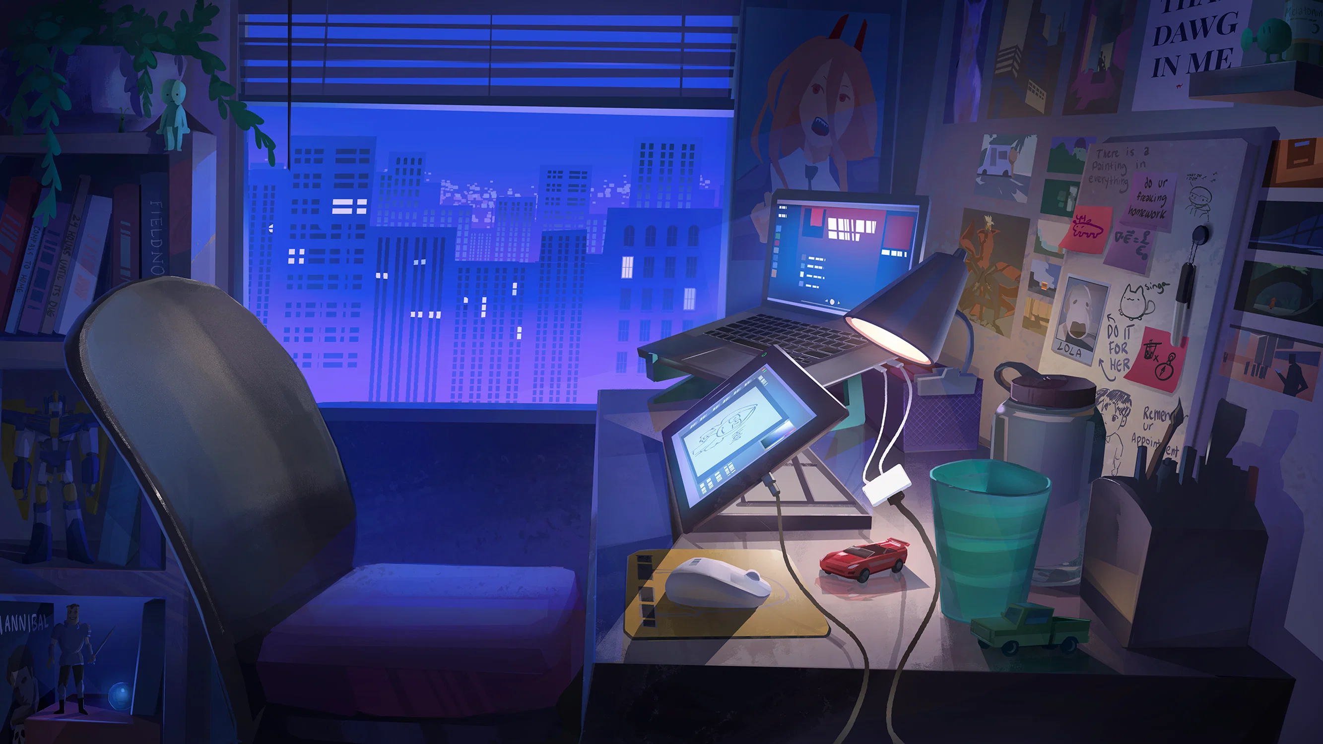 Night painting of a bedroom