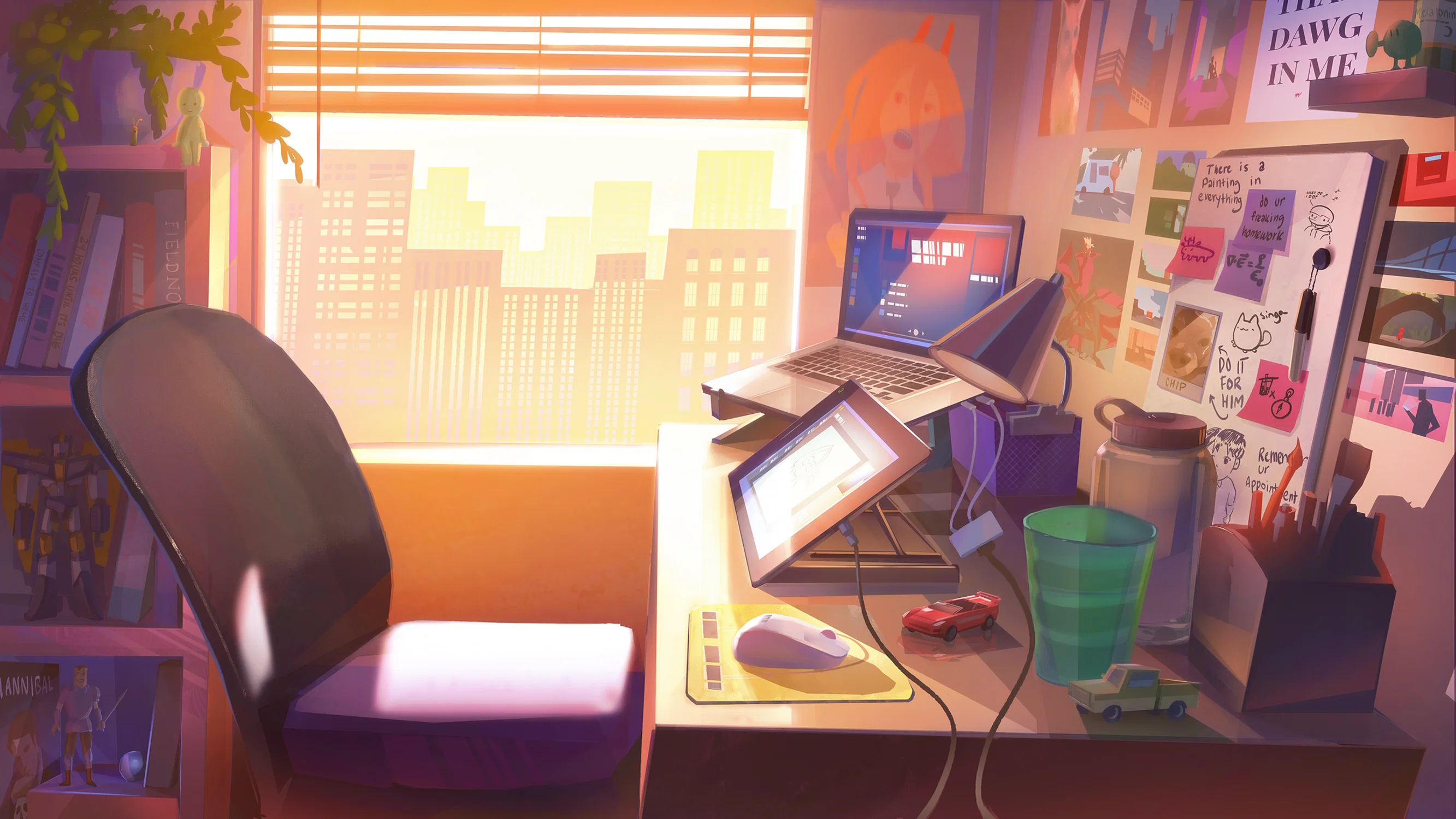 Day time painting of a bedroom