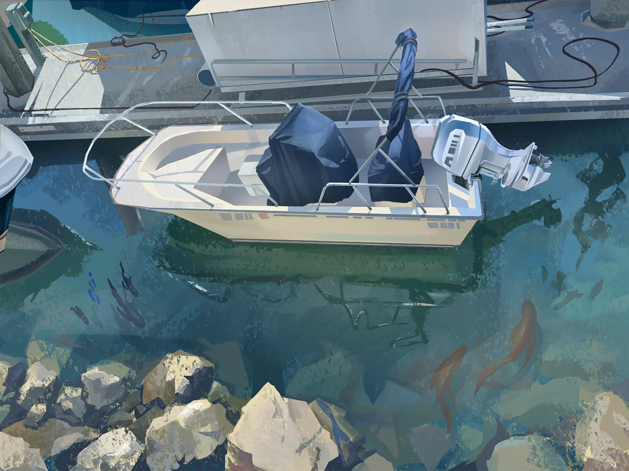 Painting of boat at Marina Del Rey