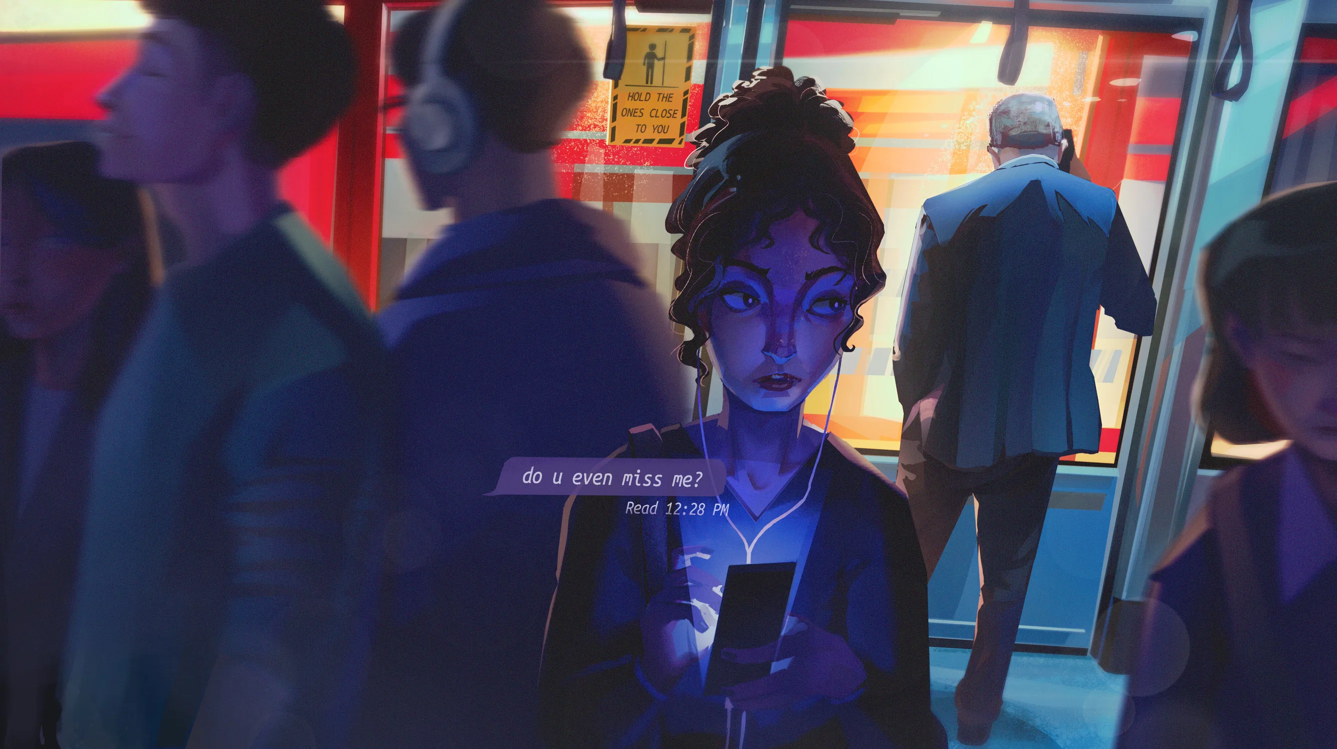 Girl in a train reading a text