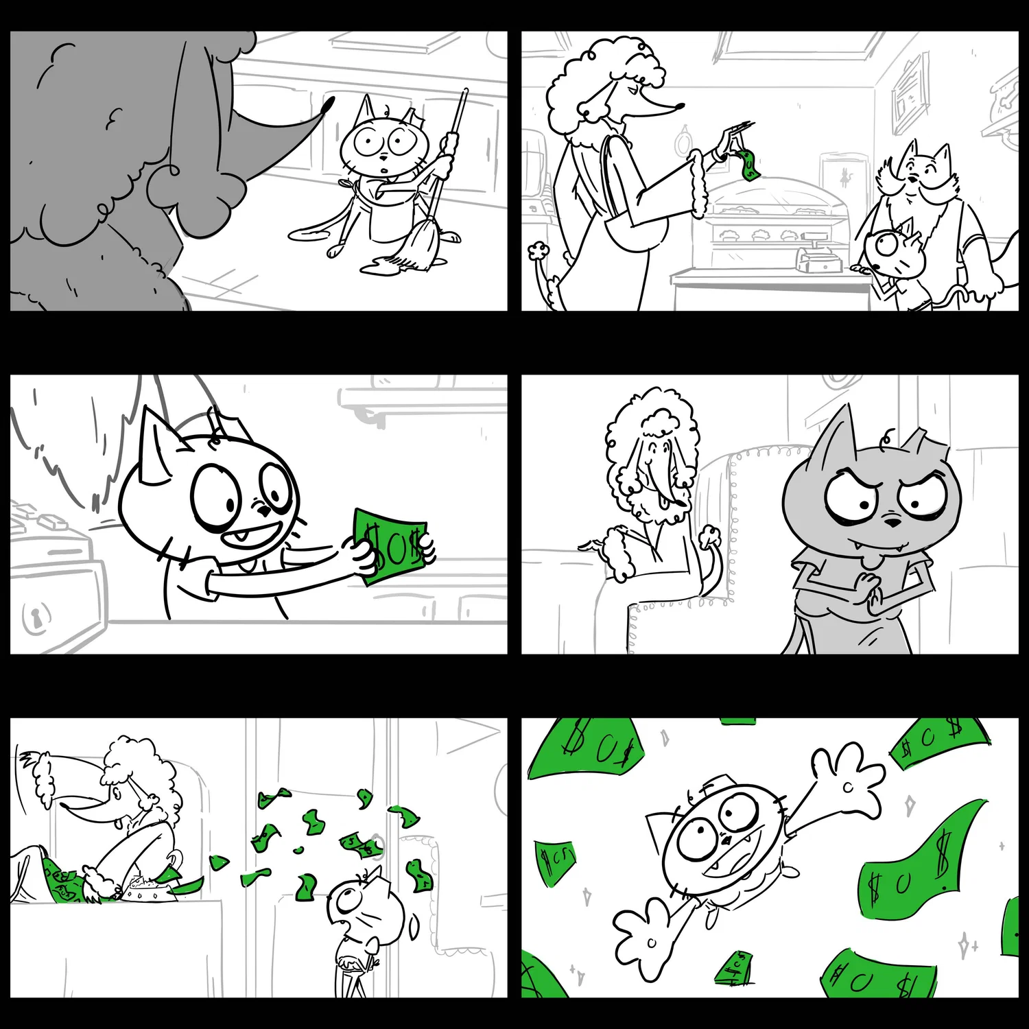 "Clocked In" storyboards