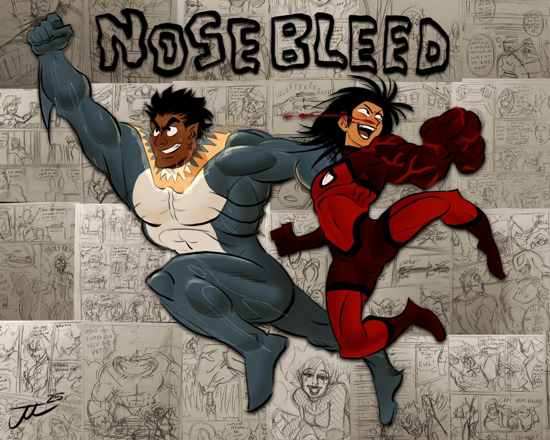 Carcharodon and Nosebleed, characters from my comic "Nosebleed"