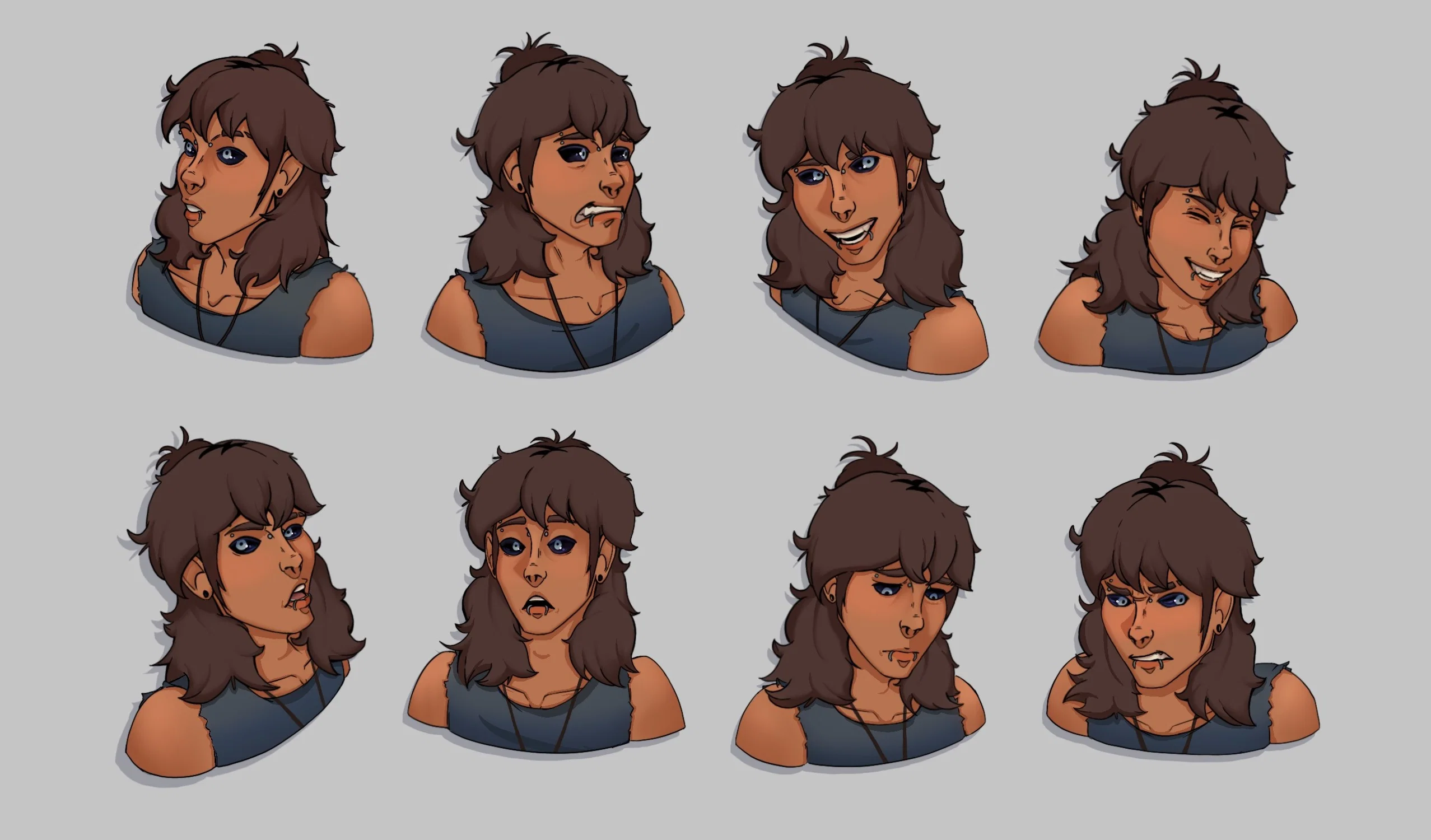 Facial Expression sheet of my original character Dusk consisting of a variety of expressions he would do.