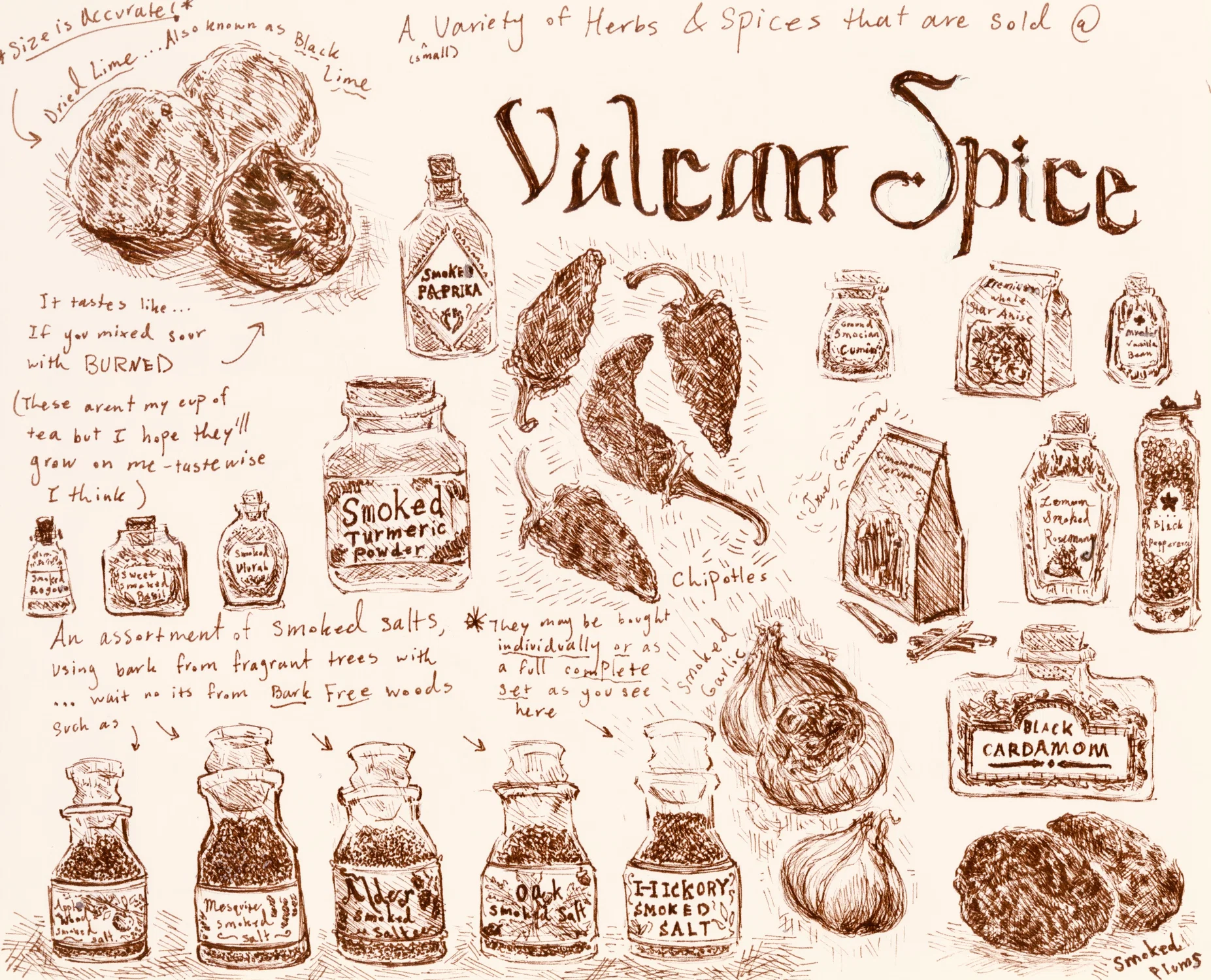 An array of spices sold at Smokeshire’s popular spice shop—Vulcan Spice