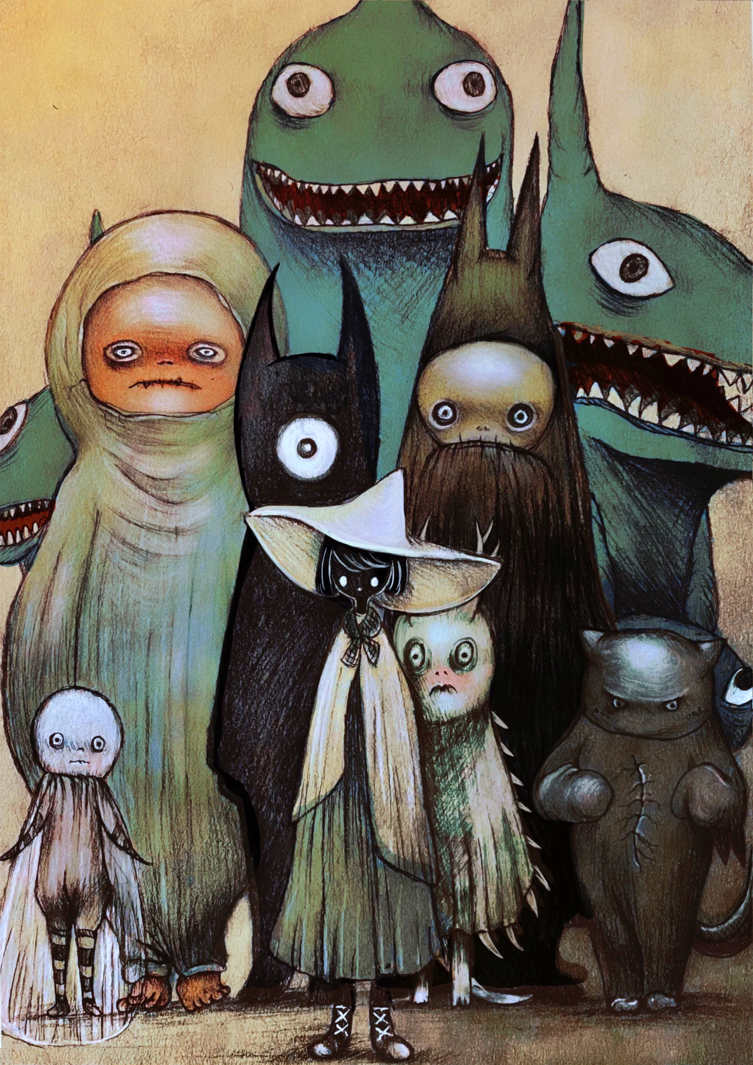 A witch's group photo with the monsters she created.