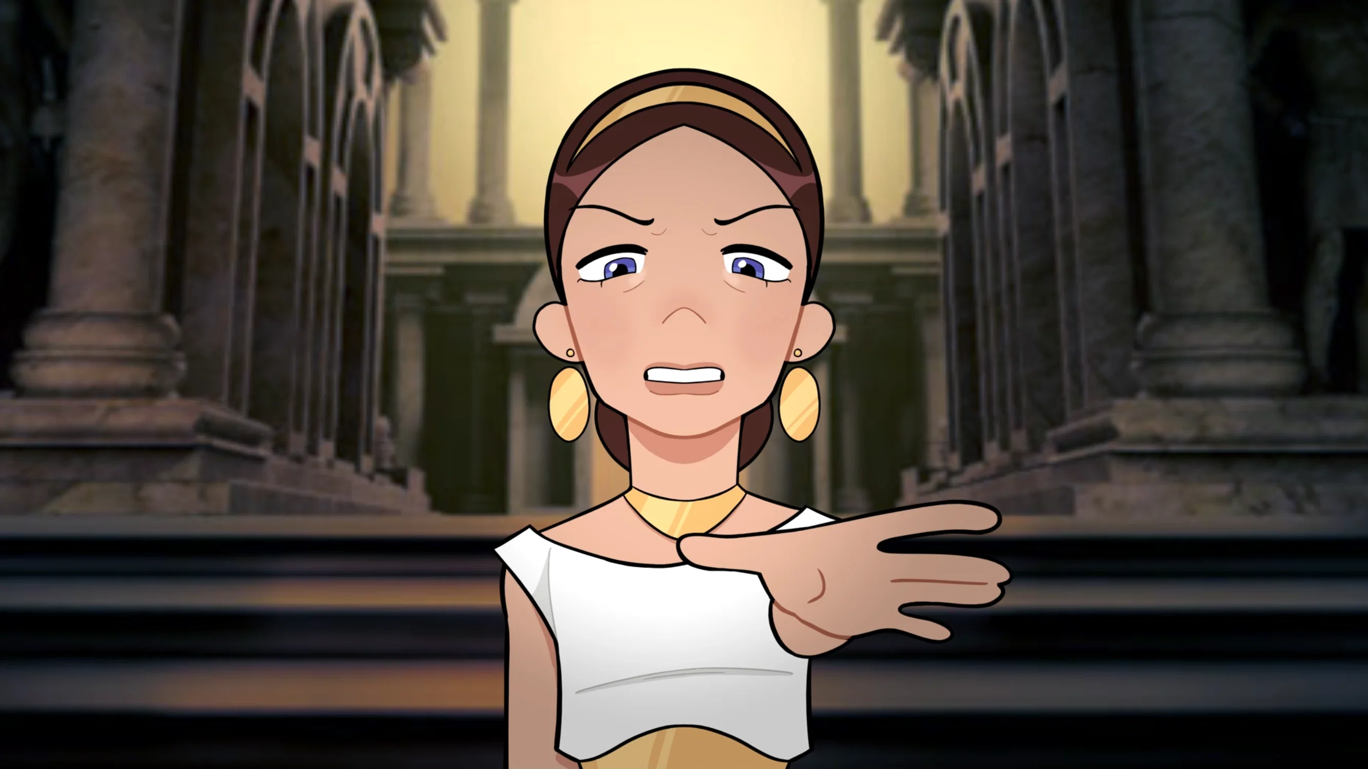 Character holding hand out
