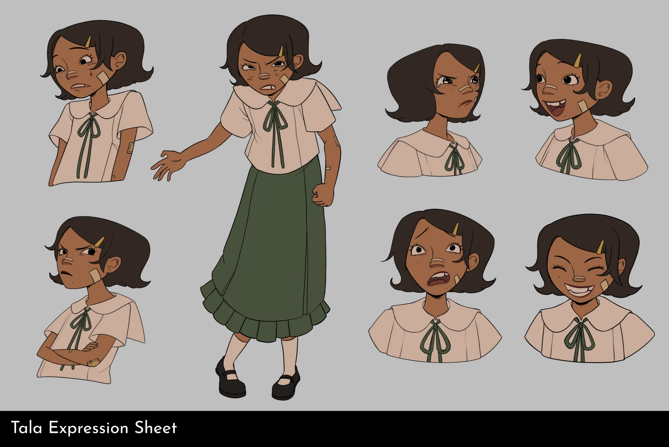 Expression sheet for my school girl character named Tala