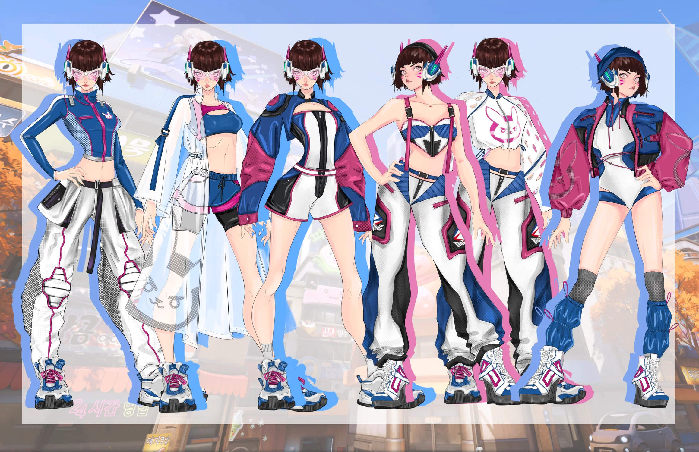 This project was inspired by D.Va, a character from the video game Overwatch, and focuses on creating a functional activewear design based on her aesthetics and personality. I adopted a monochromatic color palette consistent with her original outfit, while incorporating practical design features tailored to the character’s dynamic and agile traits. The goal of this project was to express a balance between cuteness, sexiness, and athleticism, capturing D.Va’s confident and playful spirit through both form and function.