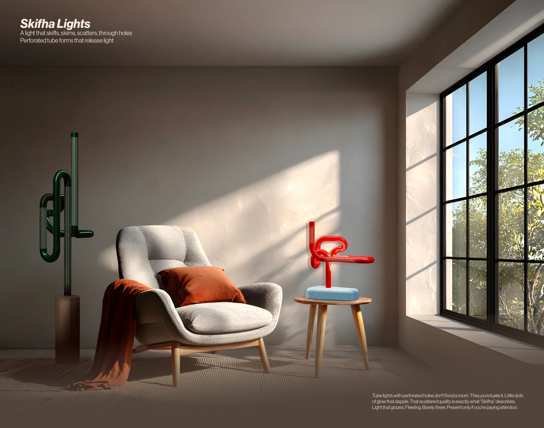 Context image of the Skifha table light and Skifha floor light
