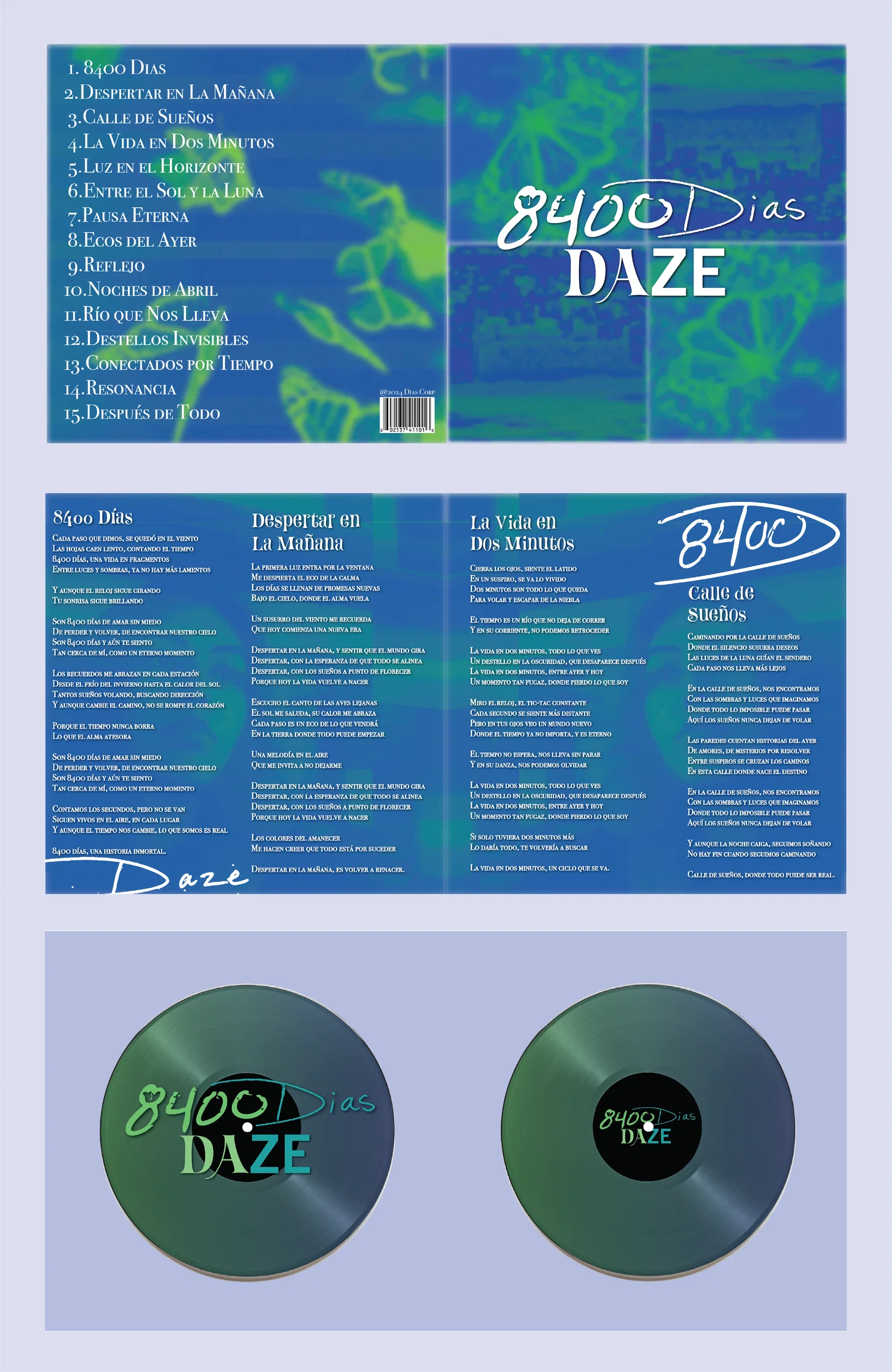 vinyl record and vinyl packaging design for a music album