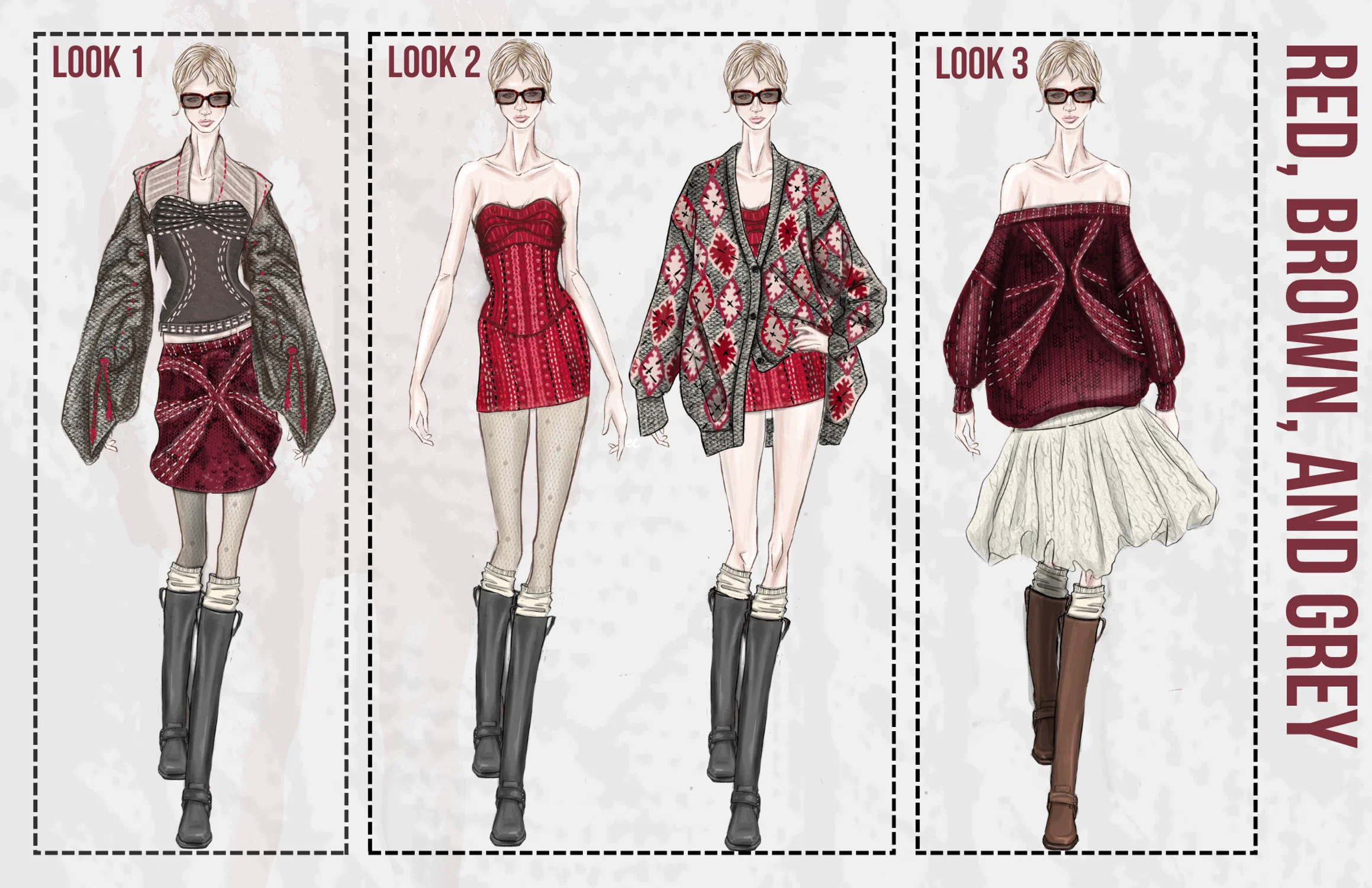 3 knitwear designs for collection called second stitch
