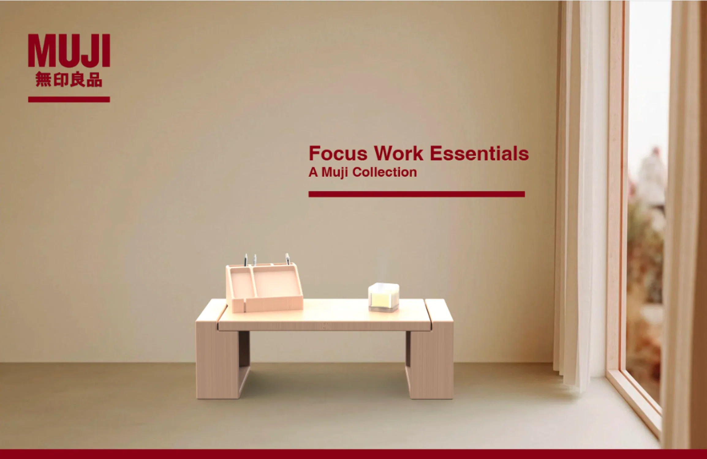 A desk product collection for Muji consisting of a low floor-seated desk, desk organizer, and diffuser. Designed to create a calm and intentional workspace, the collection explores how floor seating can encourage better posture, support productivity, and promote more frequent breaks throughout the day.