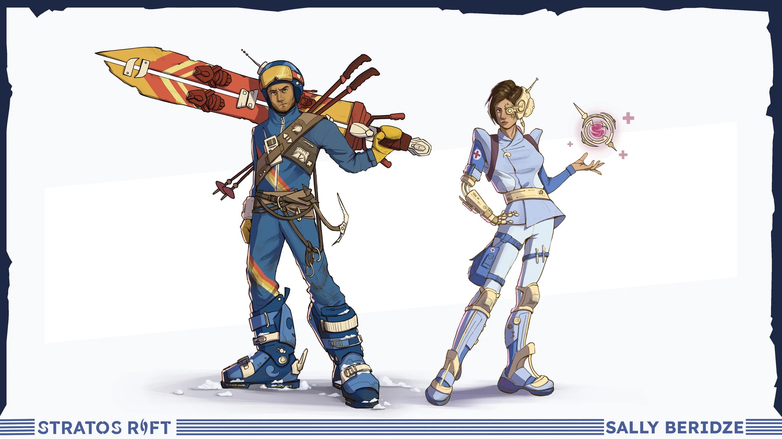 Lineup of two characters from my senior project, Stratos Rift.