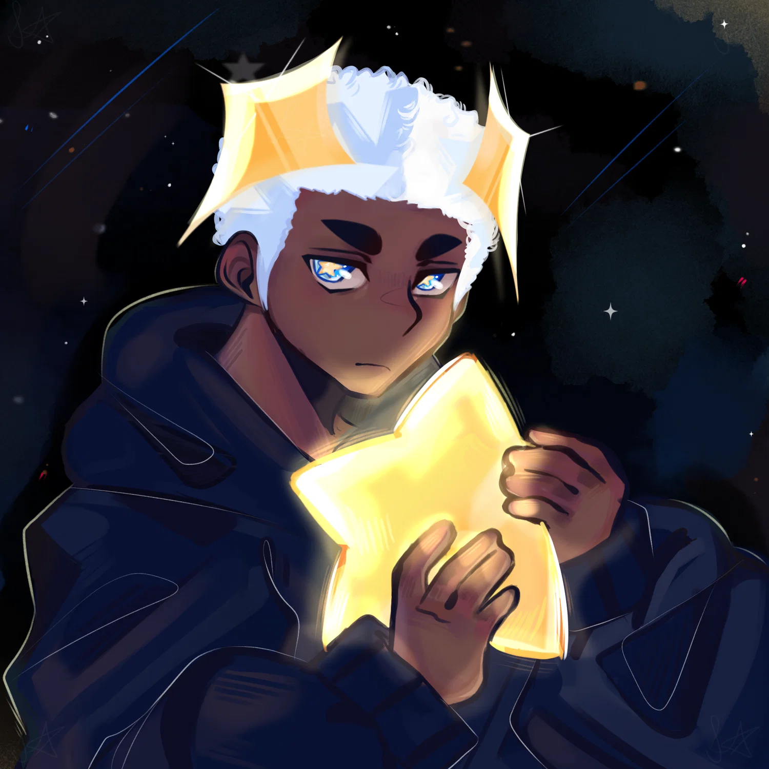 A boy holding a star close to his chest