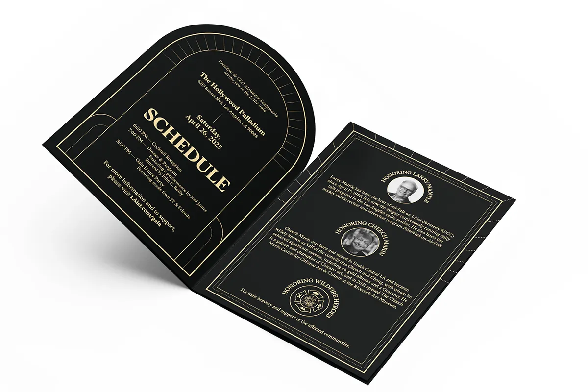 Printed Invite Mockup for Project LAist Gala Identity by Design Lab Students