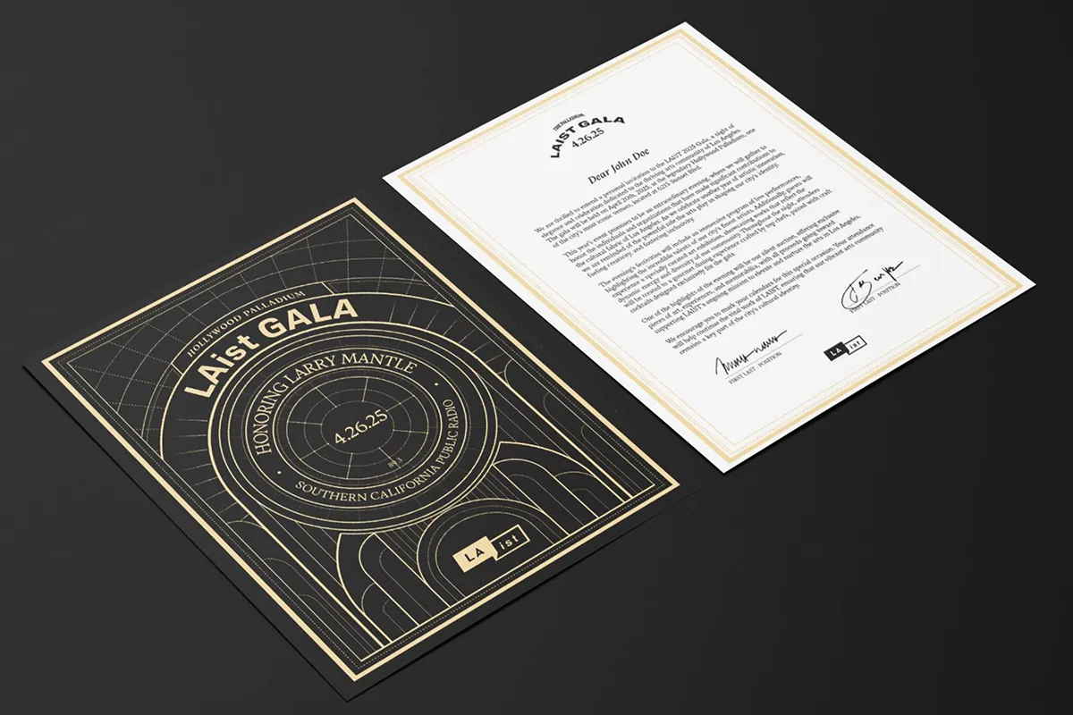 Presale Mailing for Project LAist Gala Identity by Design Lab Students