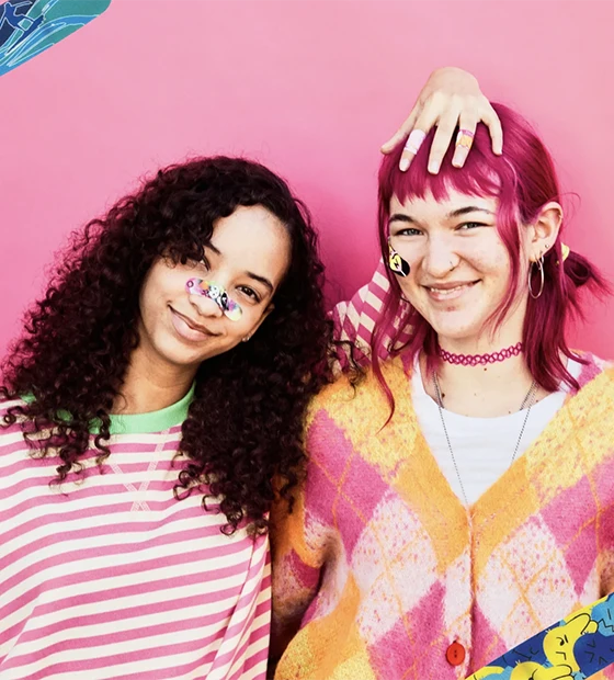 Example of teens with bandages on their face.