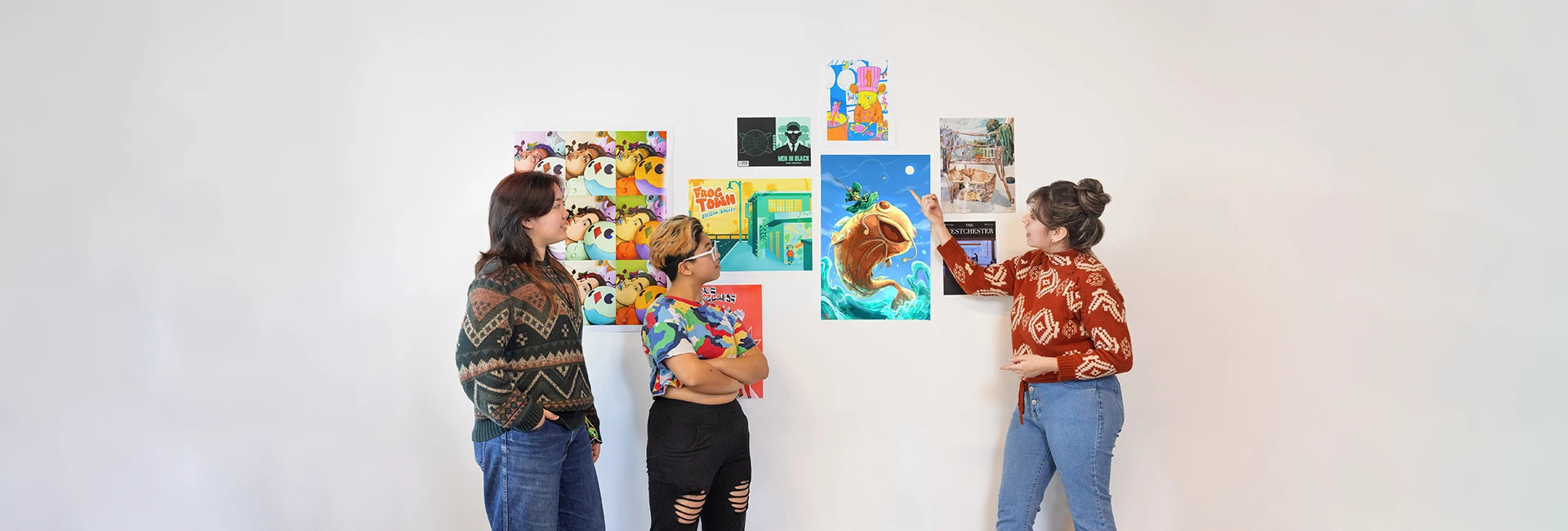 Students discussing artwork