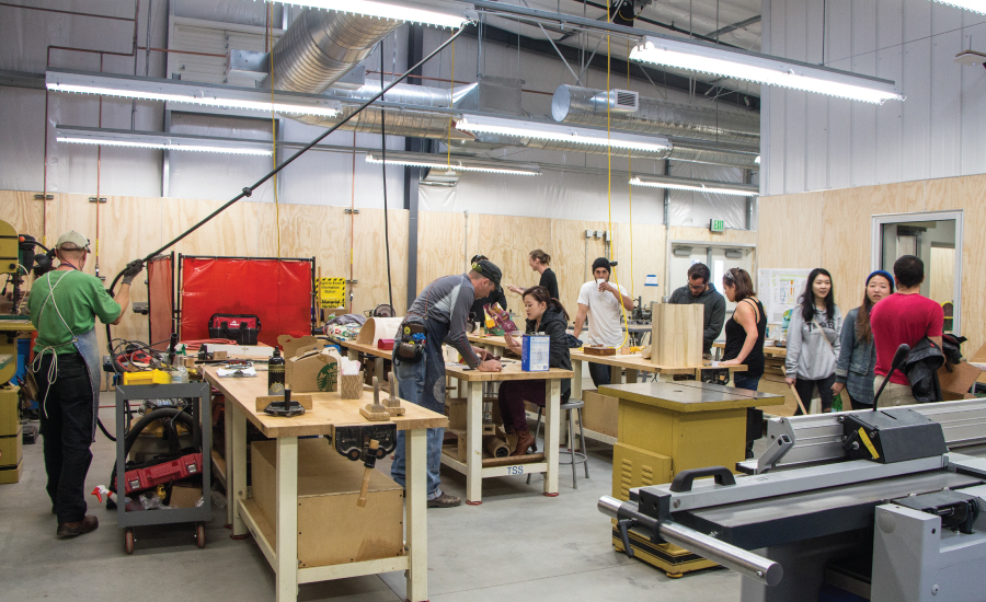 Otis students working in the wood shop