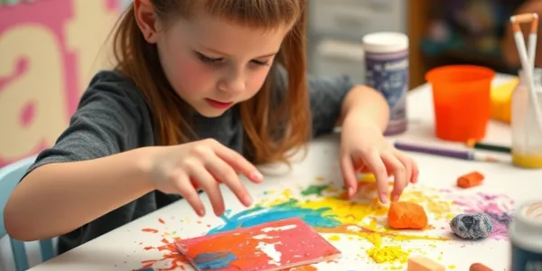 Child making a painting without a paintbrush