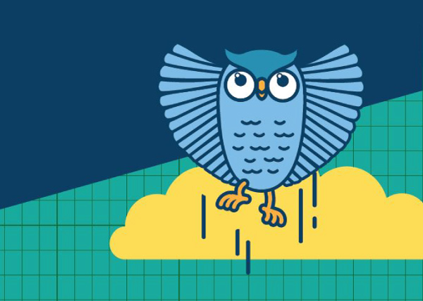 Owlbert icon against a teal blue background and grid