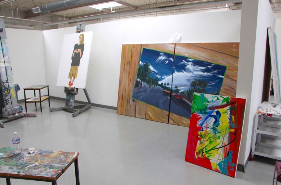 series of paintings in a studio