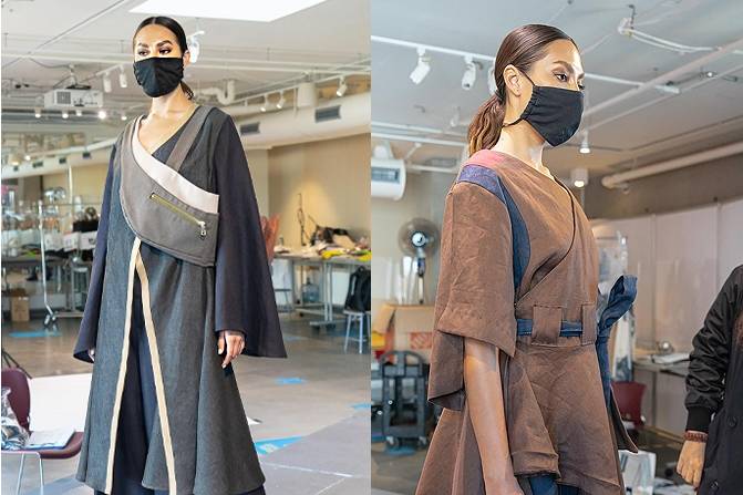 Outfits by Alice Cocchi and Linjia Yao are fitted on models for any necessary adjustments.