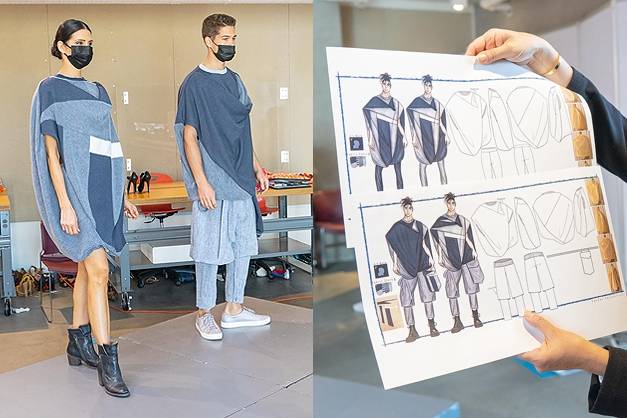 Student designer, Farhan Fallahifiroozi's two non-gender ensembles are fitted on models for the first time.