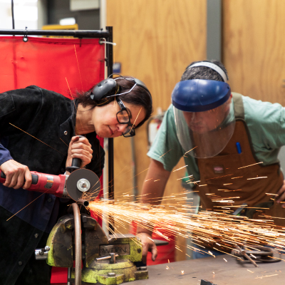 Student working in the woodshop at Otis College