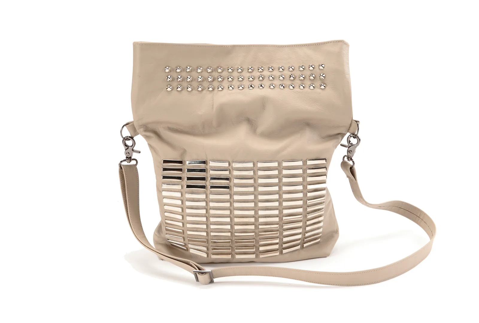Leather Shoulder Bag with White Gold Accents