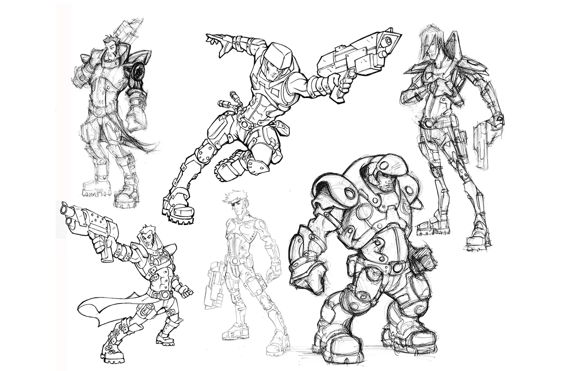 Space-themed action figure sketches