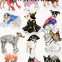 illustration of dogs in outfits