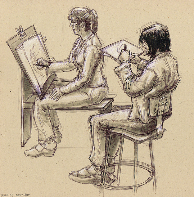two students drawing 