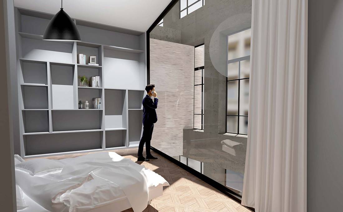 Interior rendering of one of the units in the CO-LIFE apartment building