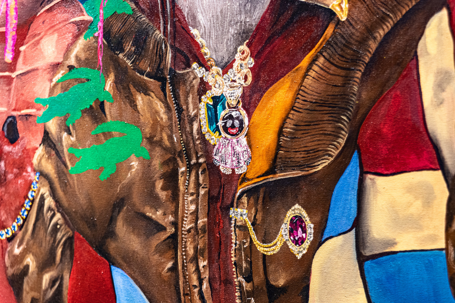 Dani Iribe painting: Detail view of jacket worn by fantasy figure