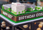 Birthday cake in the shape of the Otis College campus