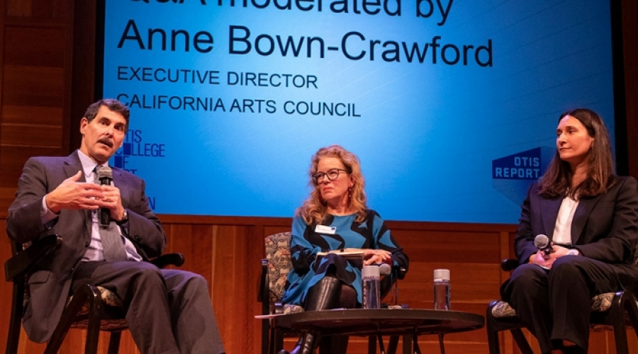Beacon’s Executive Director of Research Robert Kleinhenz, Ph.D., California Arts Council Director Anne Bown-Crawford, and Bettina Korek, executive director of Frieze Los Angeles 2019 at the launch event for the 2019 Otis Report on the Creative Economy. 