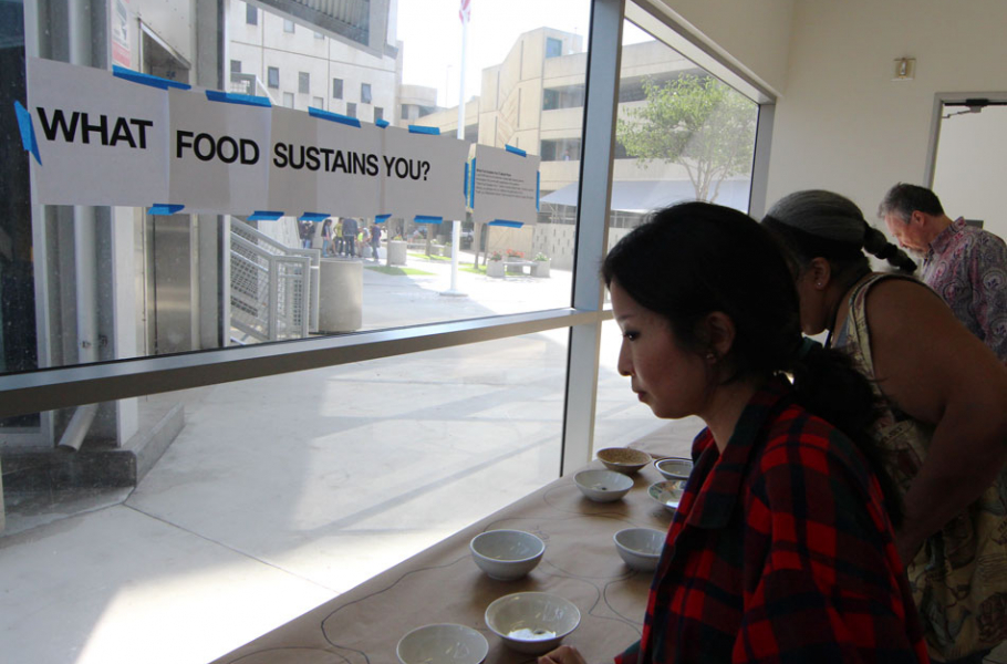 "What food sustains you?" sign 